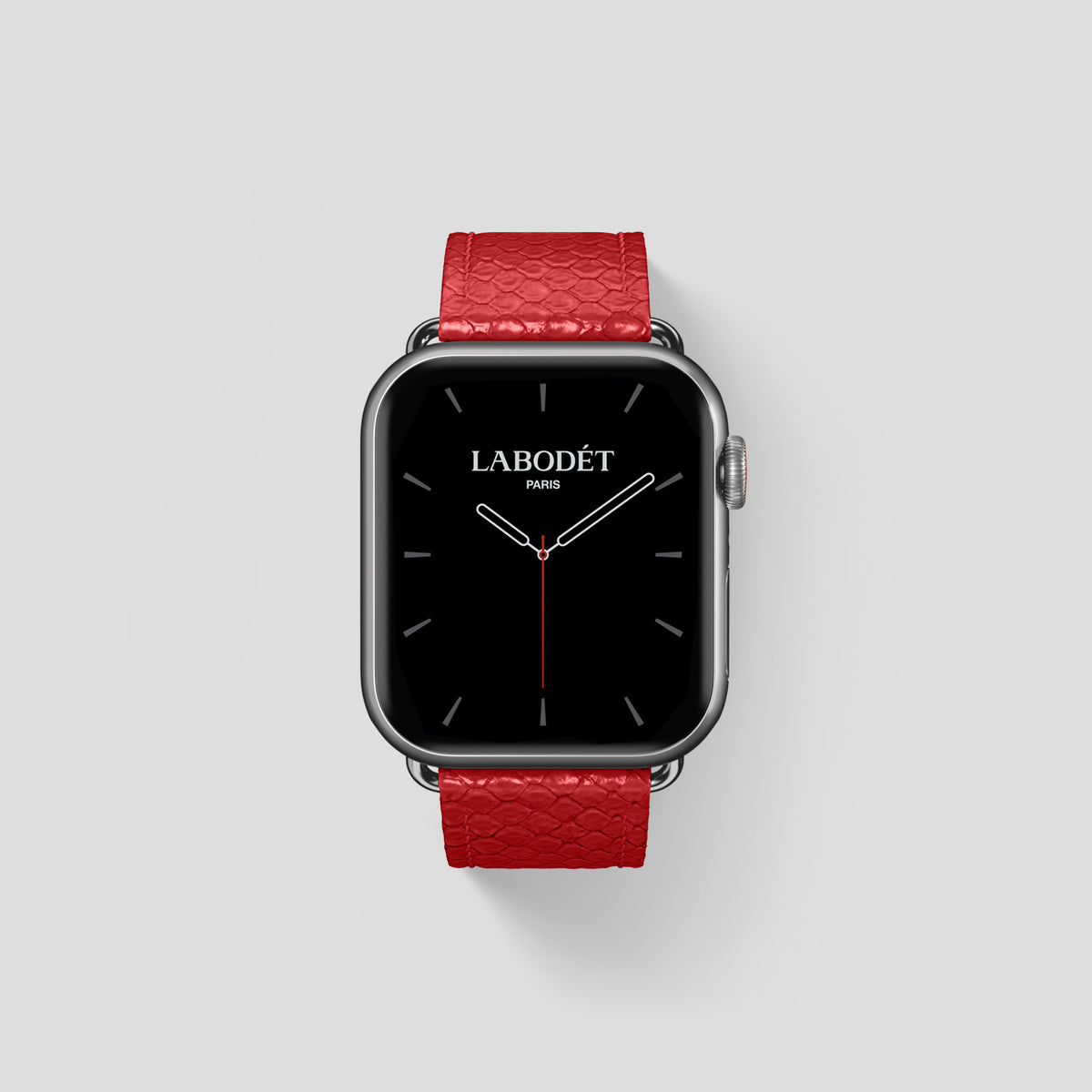 Red Apple Watch 42mm Classic Strap In Python with Steel Metal -1 | Red-Steel