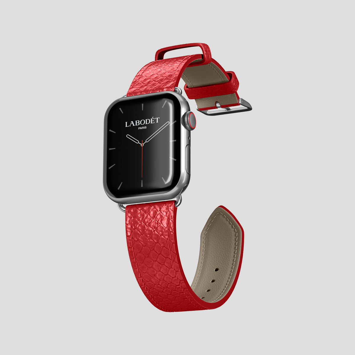 Red Apple Watch 42mm Classic Strap In Python with Steel Metal -3 | Red-Steel