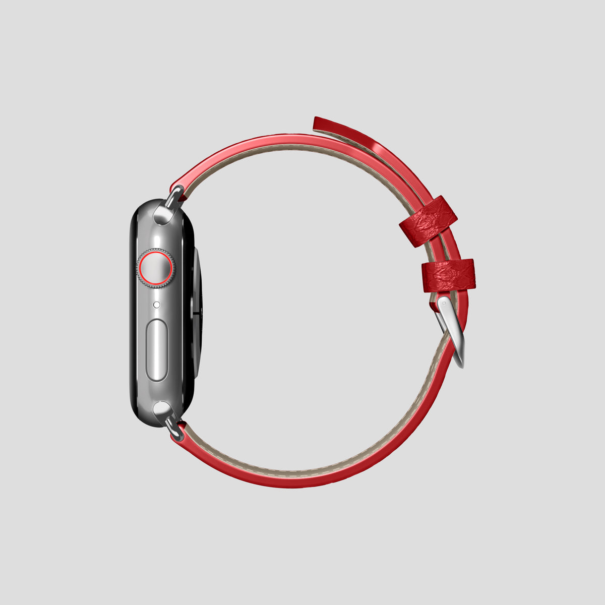 Red Apple Watch 42mm Classic Strap In Python with Steel Metal -4 | Red-Steel