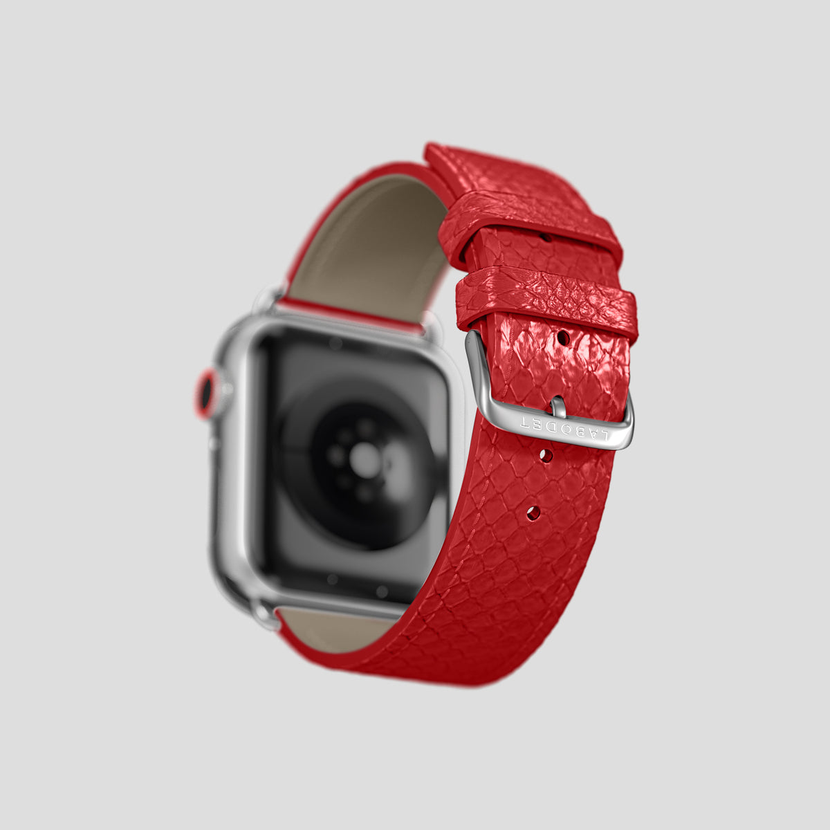 Red Apple Watch 42mm Classic Strap In Python with Steel Metal -5 | Red-Steel