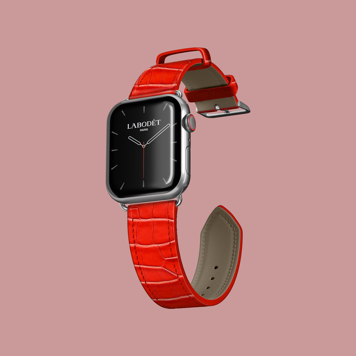 Deep-Coral Apple Watch Strap Classic 42 1/1 Alligator with Steel Metal -1 | Deep-Coral-Steel