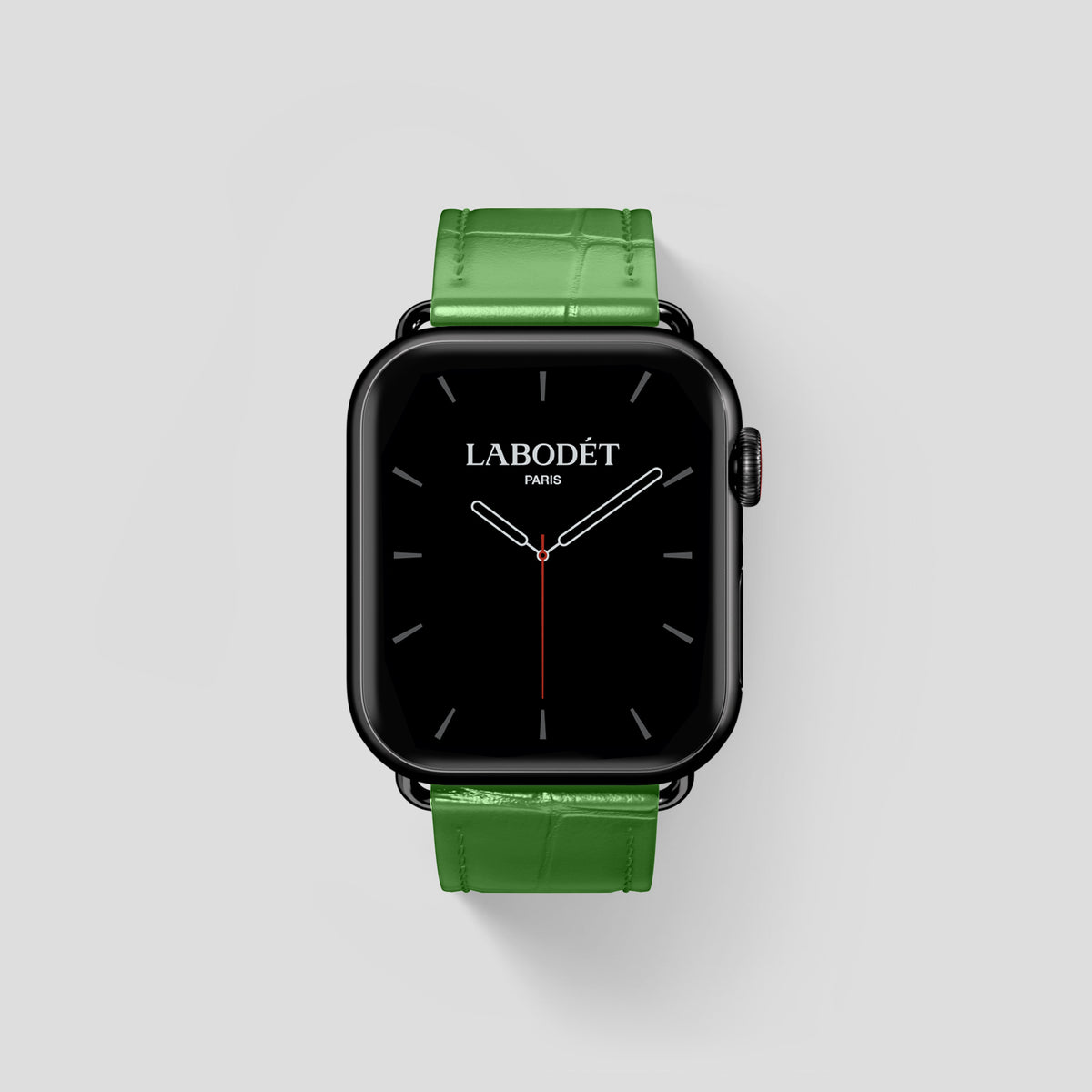 Apple-Green Classic Strap For Apple Watch 46mm In Alligator with Black Metal -1 | Apple-Green-Black