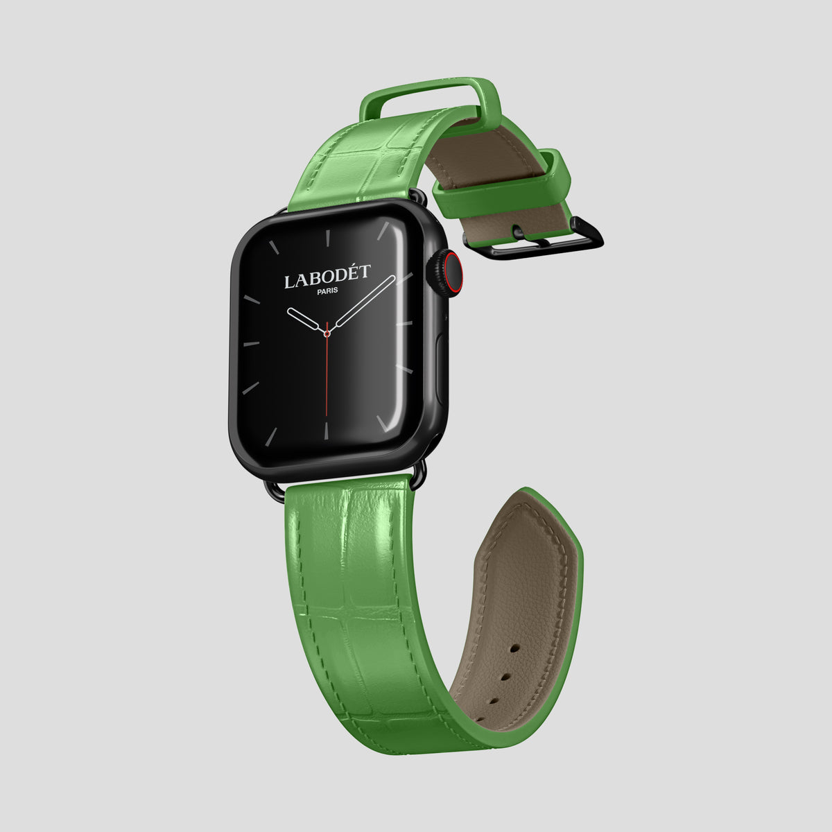 Apple-Green Classic Strap For Apple Watch 46mm In Alligator with Black Metal -3 | Apple-Green-Black
