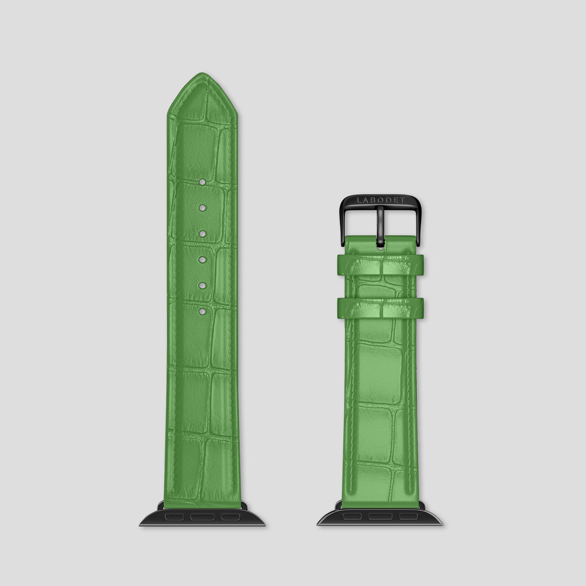 Apple-Green Classic Strap For Apple Watch 46mm In Alligator with Black Metal -5 | Apple-Green-Black