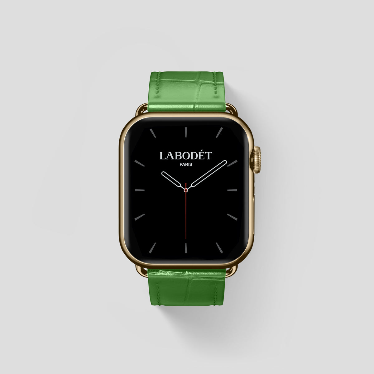 Apple-Green Classic Strap For Apple Watch 46mm In Alligator with Gold Metal -1 | Apple-Green-Gold