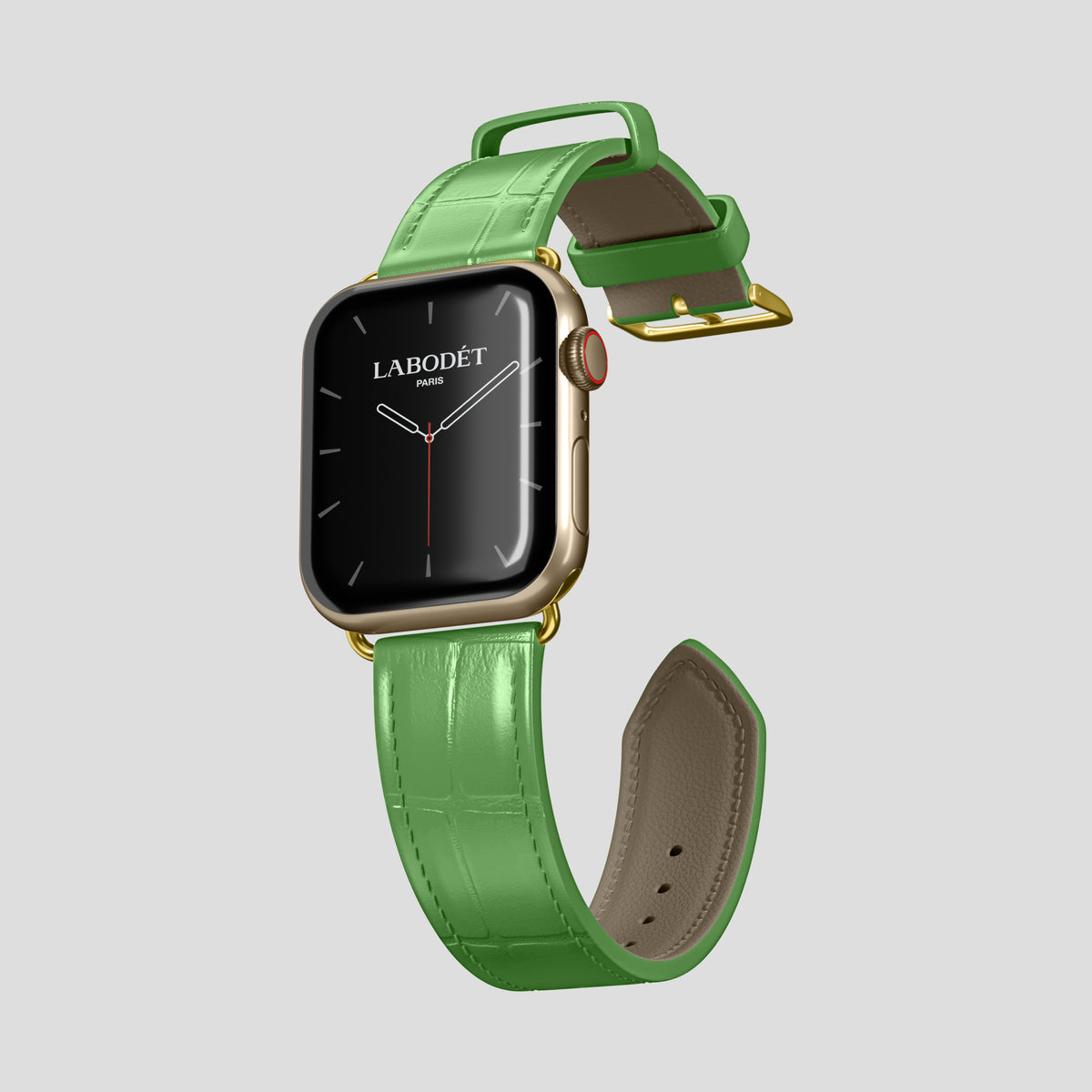 Apple-Green Classic Strap For Apple Watch 46mm In Alligator with Gold Metal -3 | Apple-Green-Gold