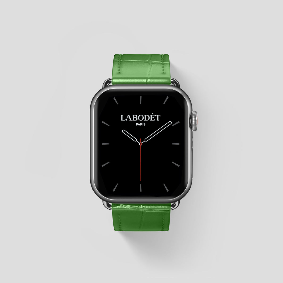 Apple-Green Classic Strap For Apple Watch 46mm In Alligator with Steel Metal -1 | Apple-Green-Steel