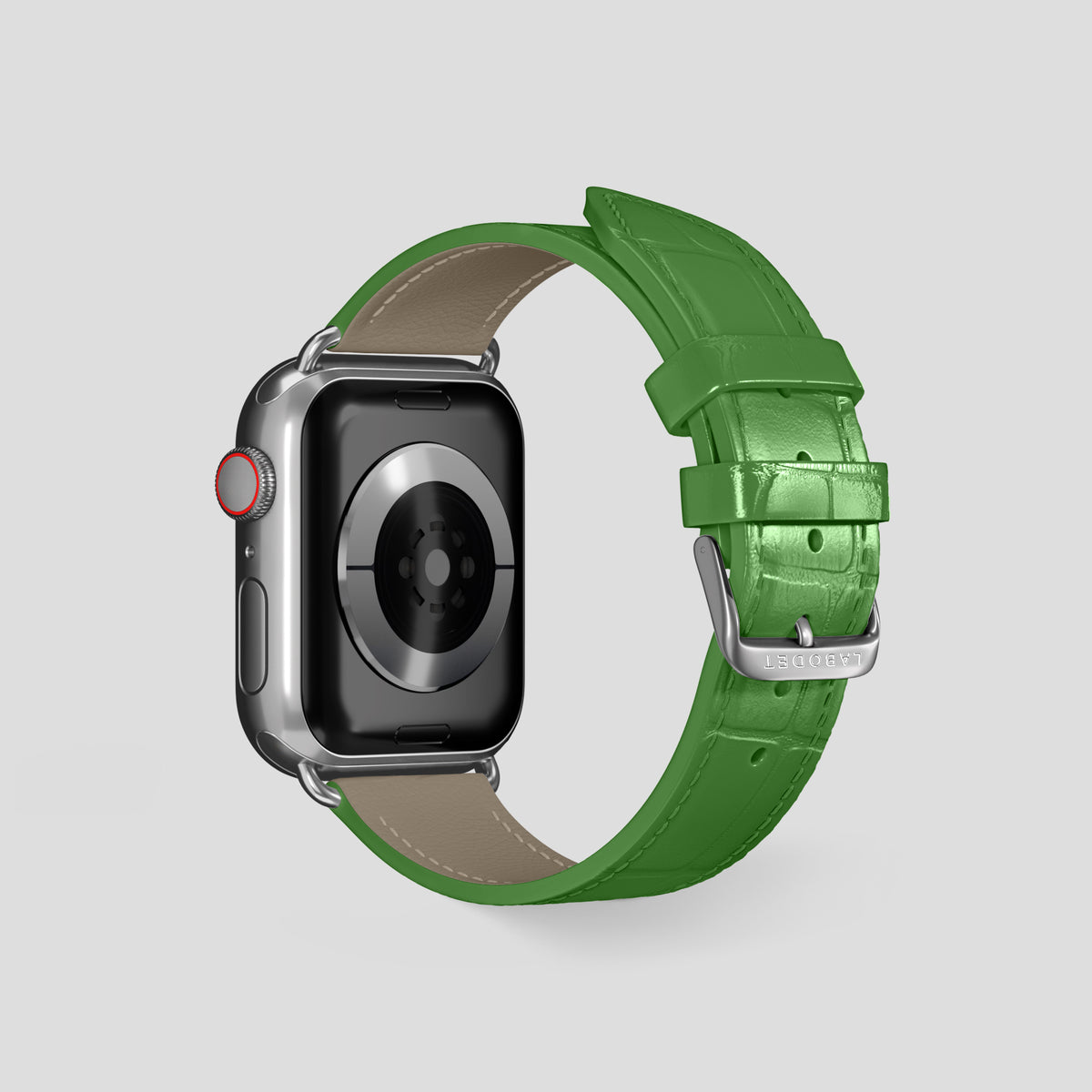 Apple-Green Classic Strap For Apple Watch 46mm In Alligator with Steel Metal -2 | Apple-Green-Steel