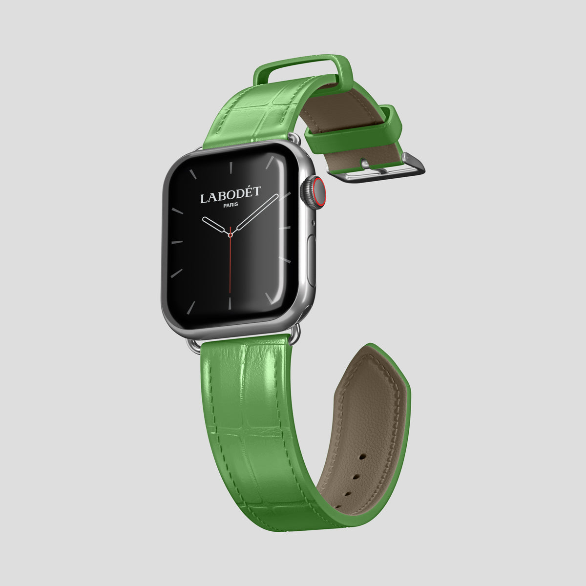 Apple-Green Classic Strap For Apple Watch 46mm In Alligator with Steel Metal -3 | Apple-Green-Steel