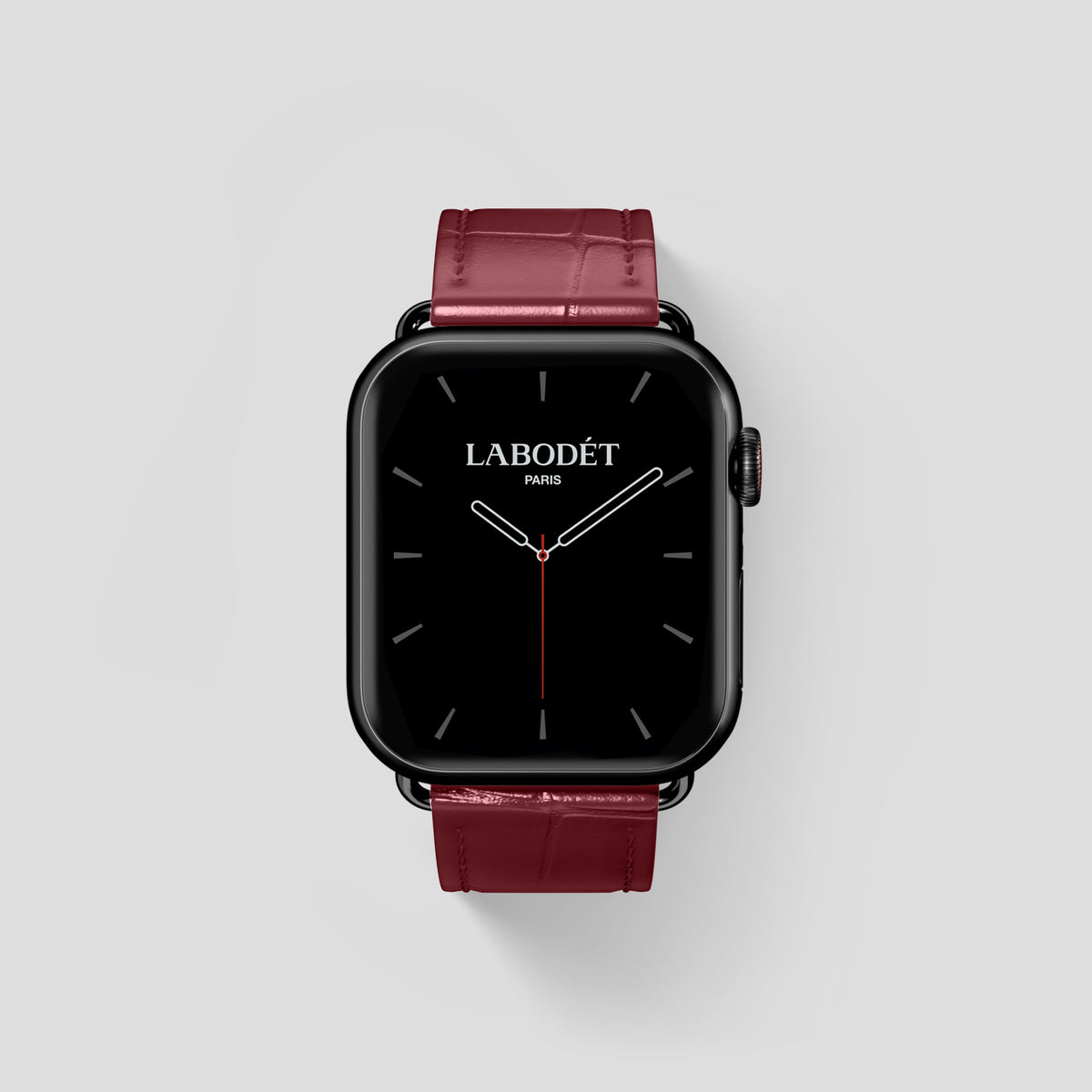 Burgundy Classic Strap For Apple Watch 46mm In Alligator with Black Metal -1 | Burgundy-Black