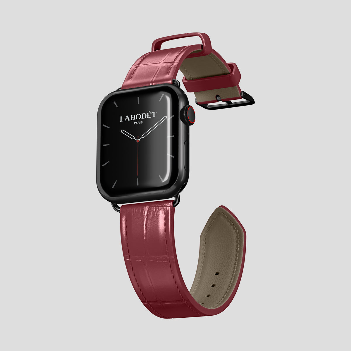 Burgundy Classic Strap For Apple Watch 46mm In Alligator with Black Metal -3 | Burgundy-Black