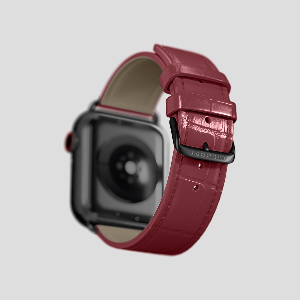 Burgundy Classic Strap For Apple Watch 46mm In Alligator with Black Metal -4 | Burgundy-Black