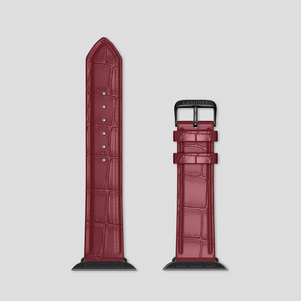 Burgundy Classic Strap For Apple Watch 46mm In Alligator with Black Metal -5 | Burgundy-Black