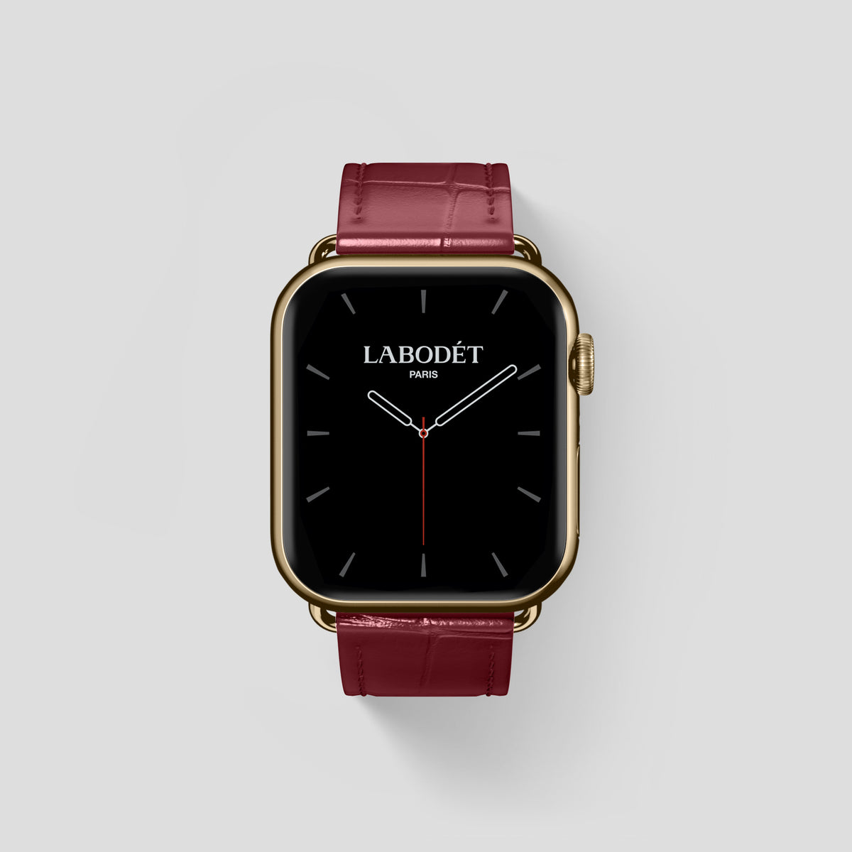 Burgundy Classic Strap For Apple Watch 46mm In Alligator with Gold Metal -1 | Burgundy-Gold