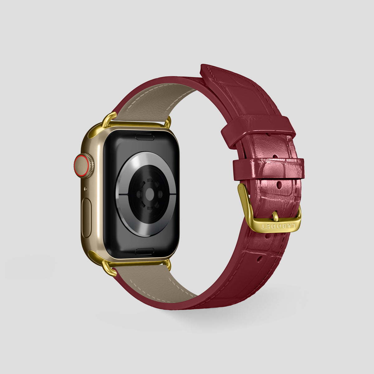 Burgundy Classic Strap For Apple Watch 46mm In Alligator with Gold Metal -2 | Burgundy-Gold