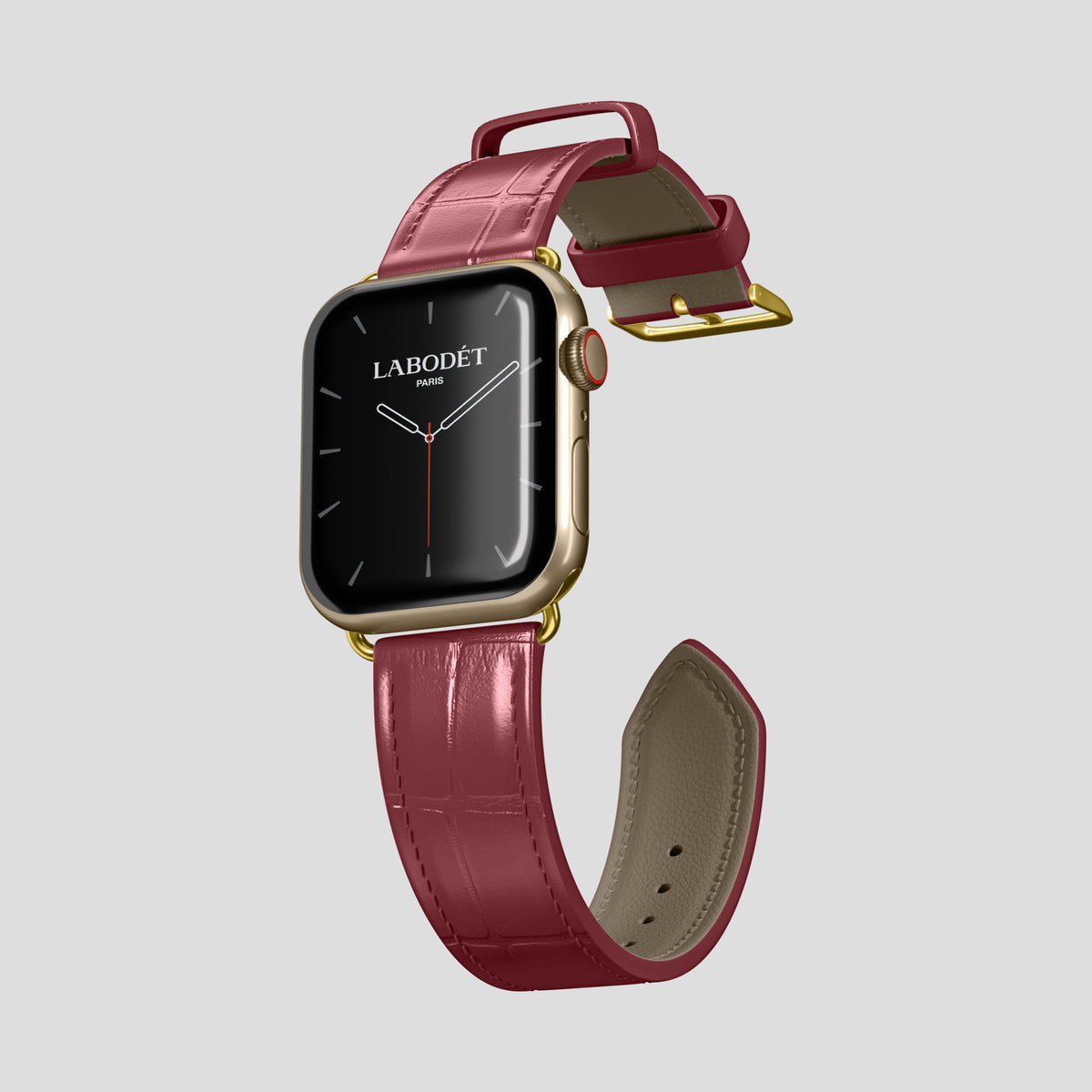 Burgundy Classic Strap For Apple Watch 46mm In Alligator with Gold Metal -3 | Burgundy-Gold