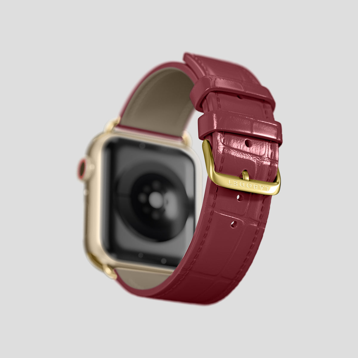 Burgundy Classic Strap For Apple Watch 46mm In Alligator with Gold Metal -4 | Burgundy-Gold