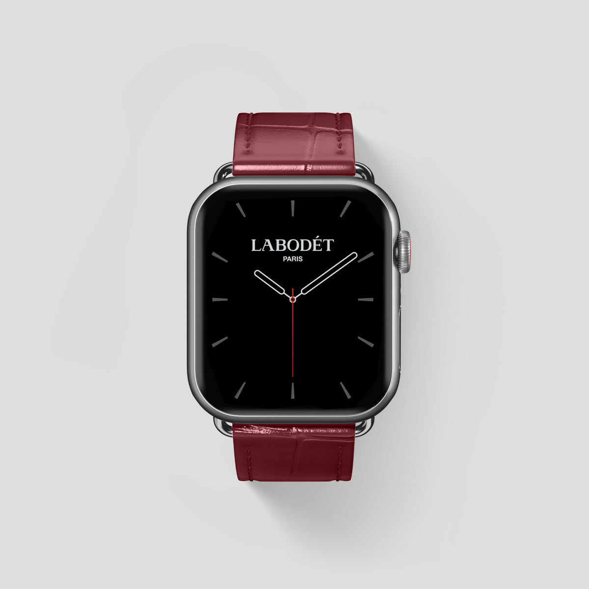 Burgundy Classic Strap For Apple Watch 46mm In Alligator with Steel Metal -1 | Burgundy-Steel
