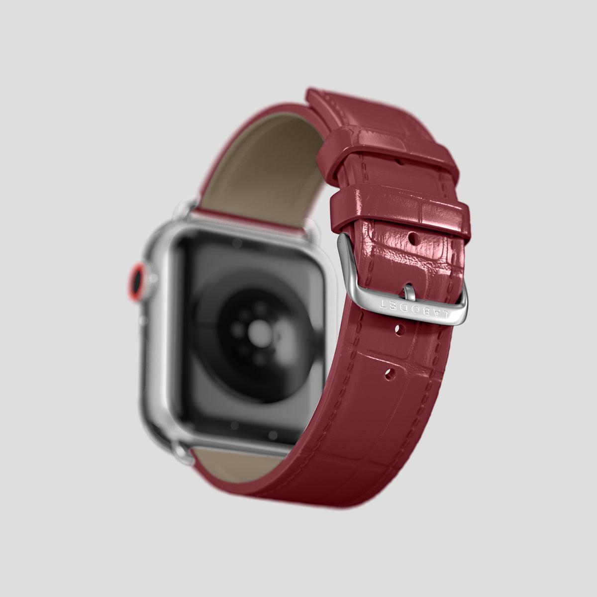 Burgundy Classic Strap For Apple Watch 46mm In Alligator with Steel Metal -4 | Burgundy-Steel