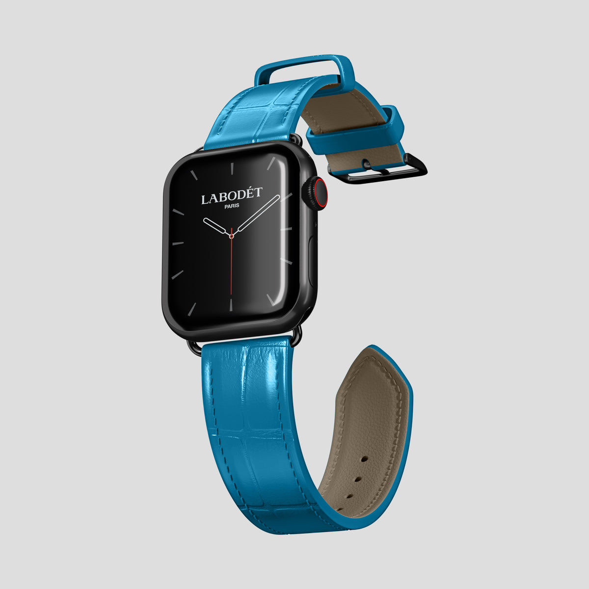 Curaçao-Blue Classic Strap For Apple Watch 46mm In Alligator with Black Metal -3 | Curaçao-Blue-Black