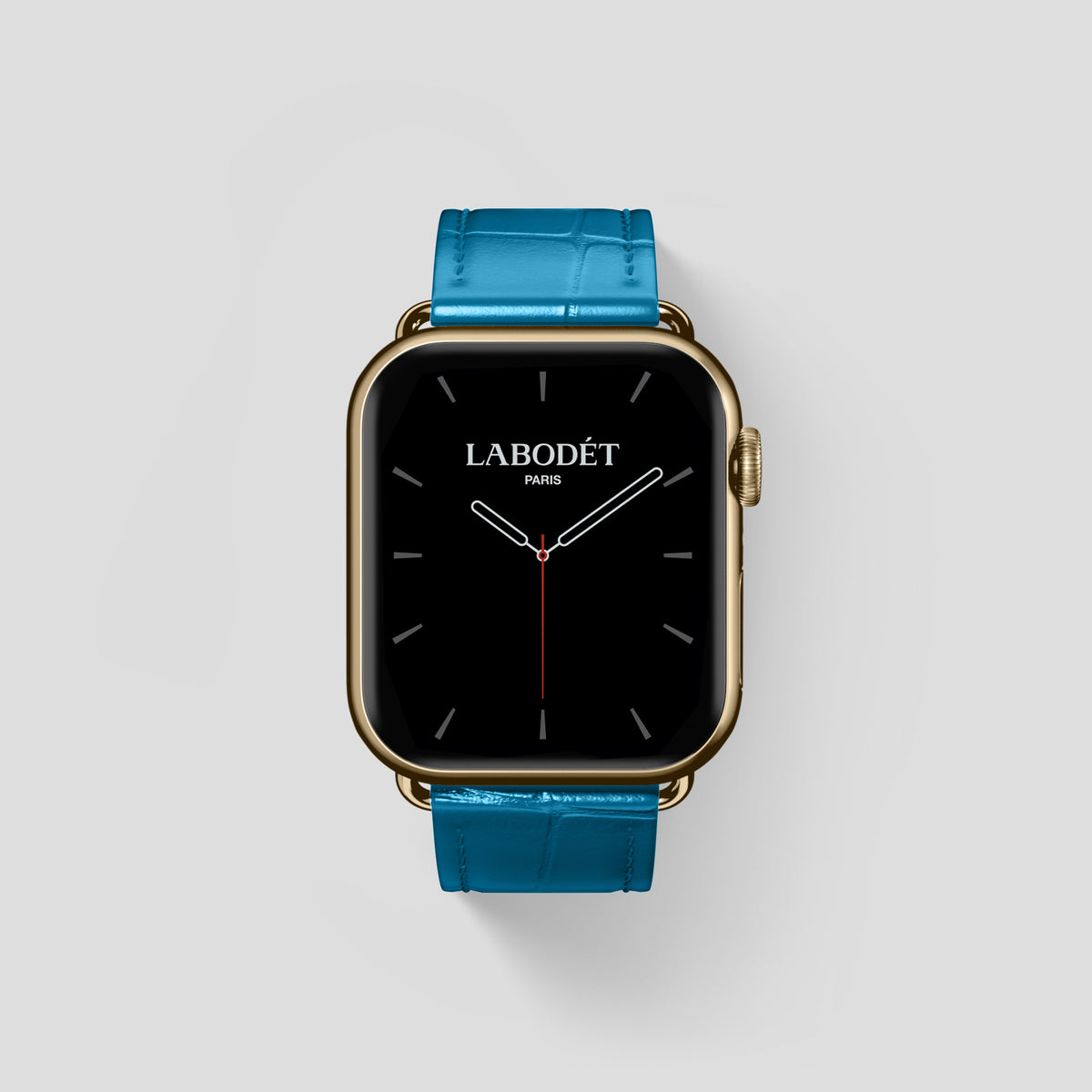 Curaçao-Blue Classic Strap For Apple Watch 46mm In Alligator with Gold Metal -1 | Curaçao-Blue-Gold