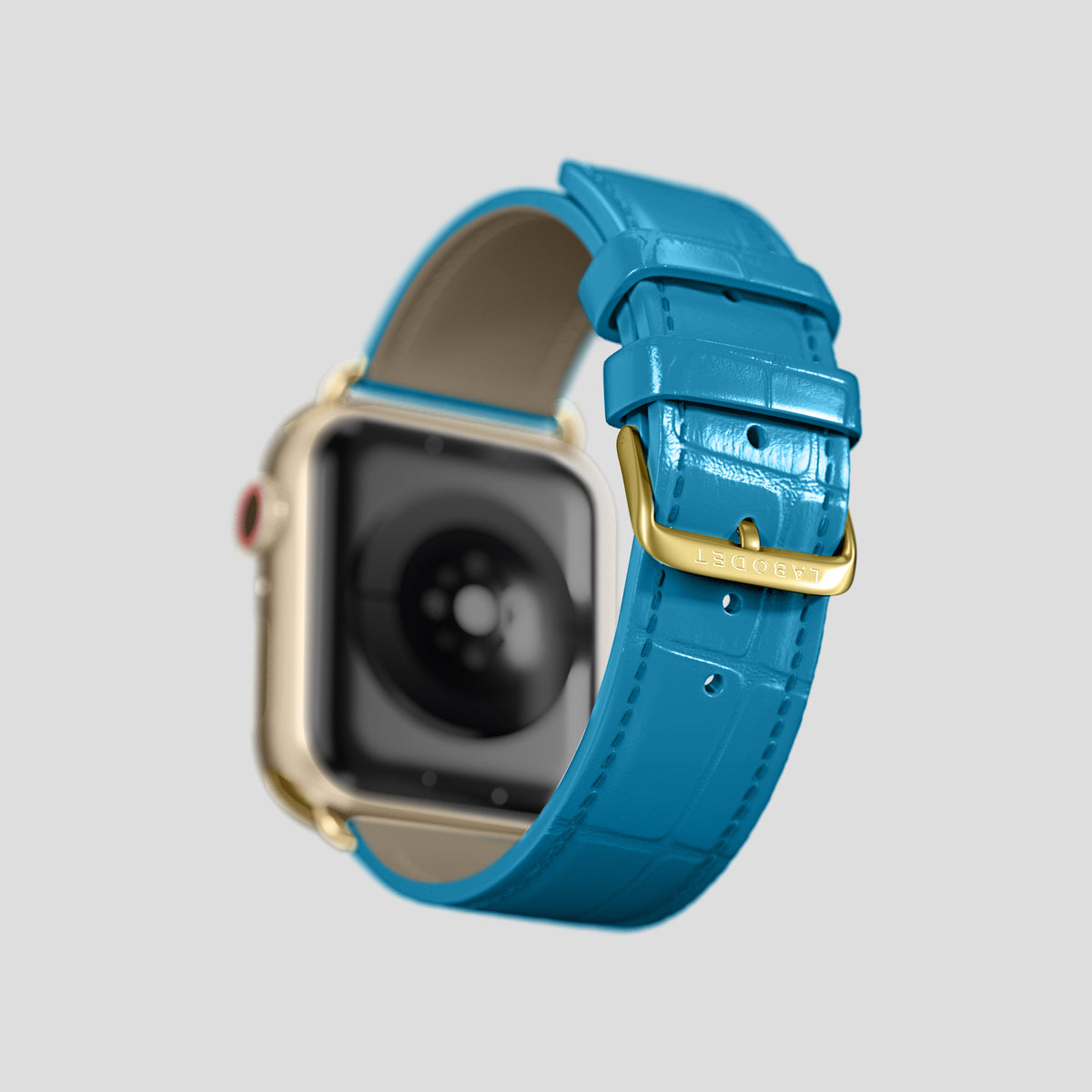 Curaçao-Blue Classic Strap For Apple Watch 46mm In Alligator with Gold Metal -4 | Curaçao-Blue-Gold