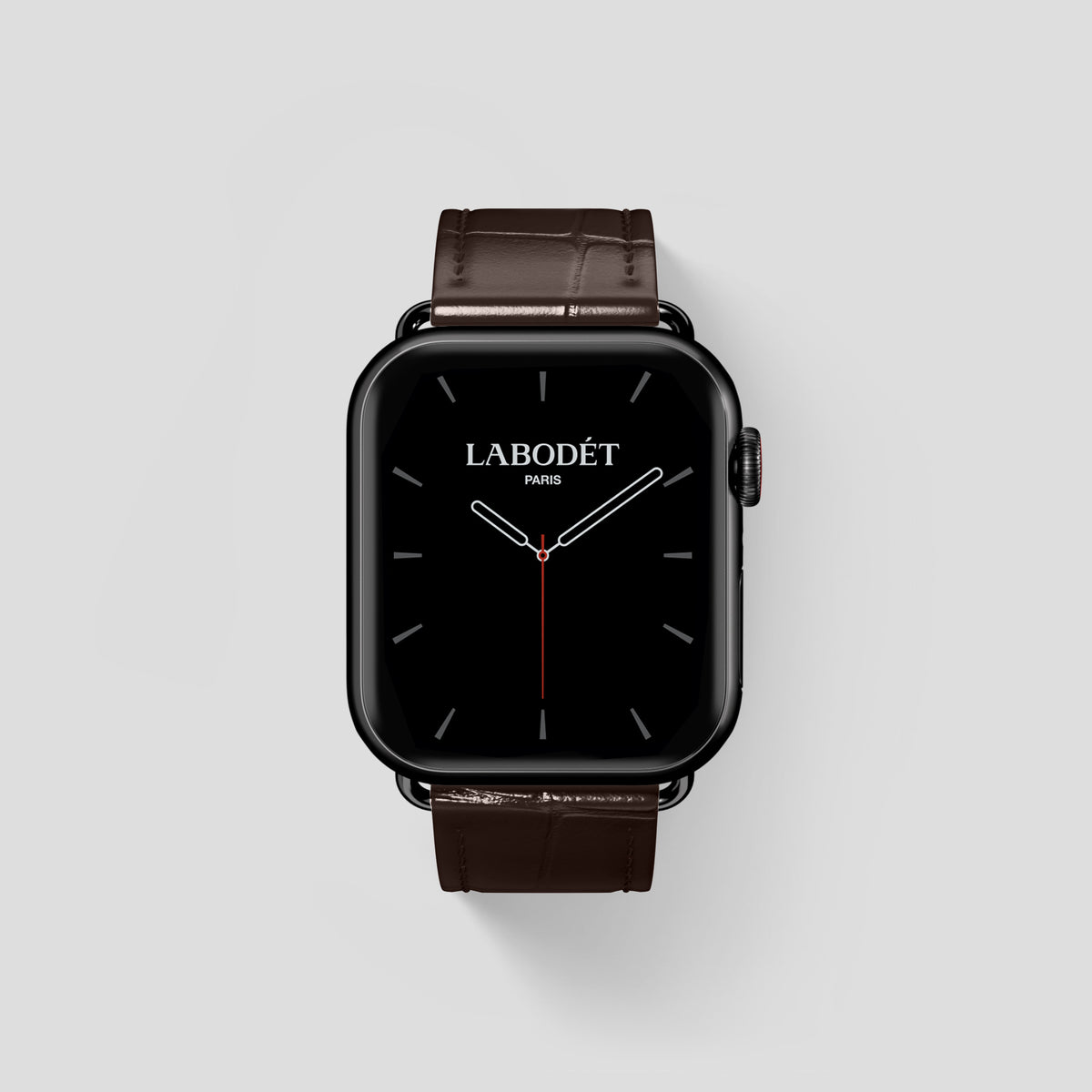 Dark-Brown Classic Strap For Apple Watch 46mm In Alligator with Black Metal -1 | Dark-Brown-Black