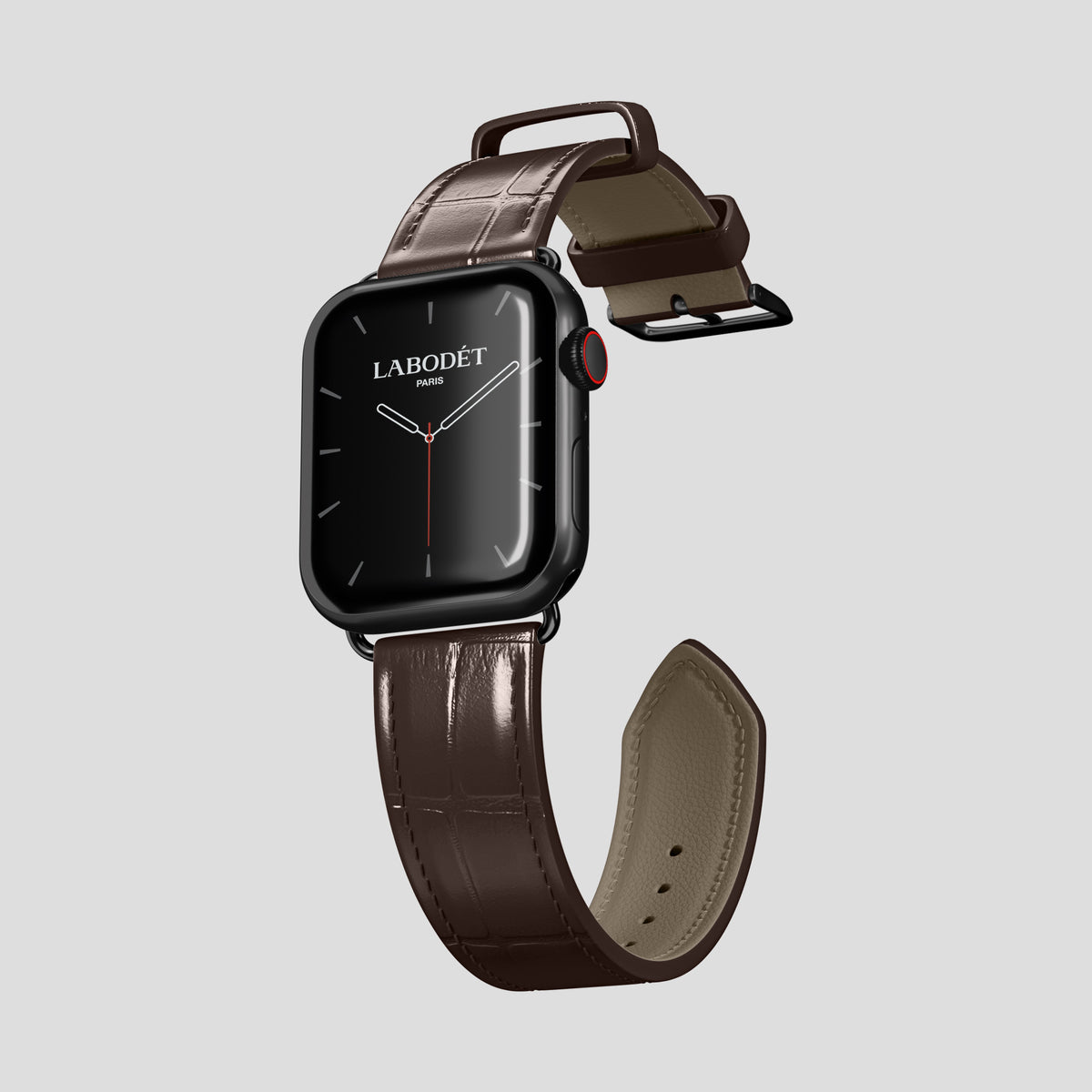 Dark-Brown Classic Strap For Apple Watch 46mm In Alligator with Black Metal -3 | Dark-Brown-Black