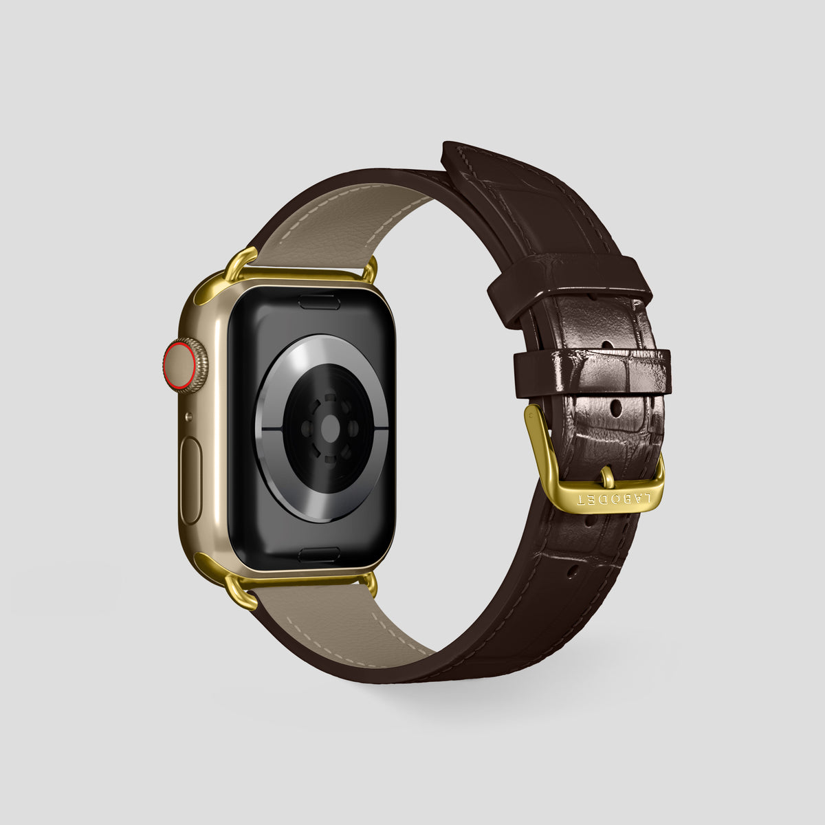 Dark-Brown Classic Strap For Apple Watch 46mm In Alligator with Gold Metal -2 | Dark-Brown-Gold