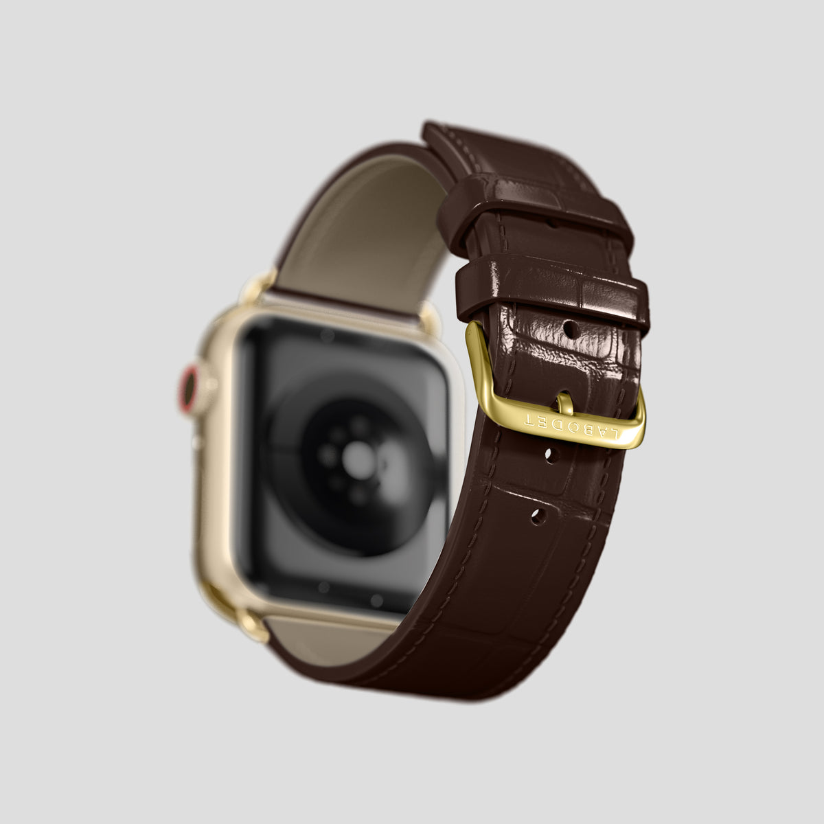 Dark-Brown Classic Strap For Apple Watch 46mm In Alligator with Gold Metal -4 | Dark-Brown-Gold