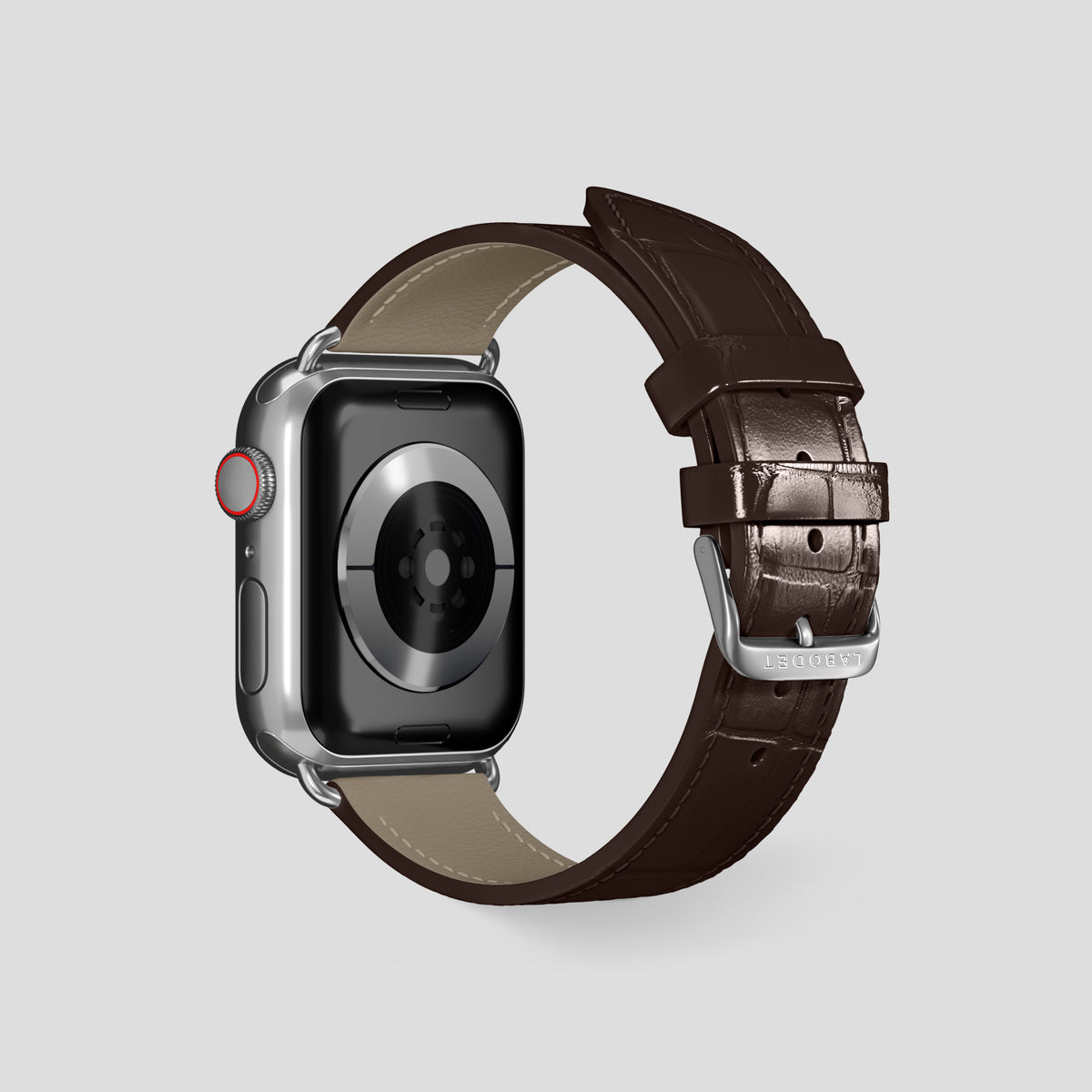 Dark-Brown Classic Strap For Apple Watch 46mm In Alligator with Steel Metal -2 | Dark-Brown-Steel
