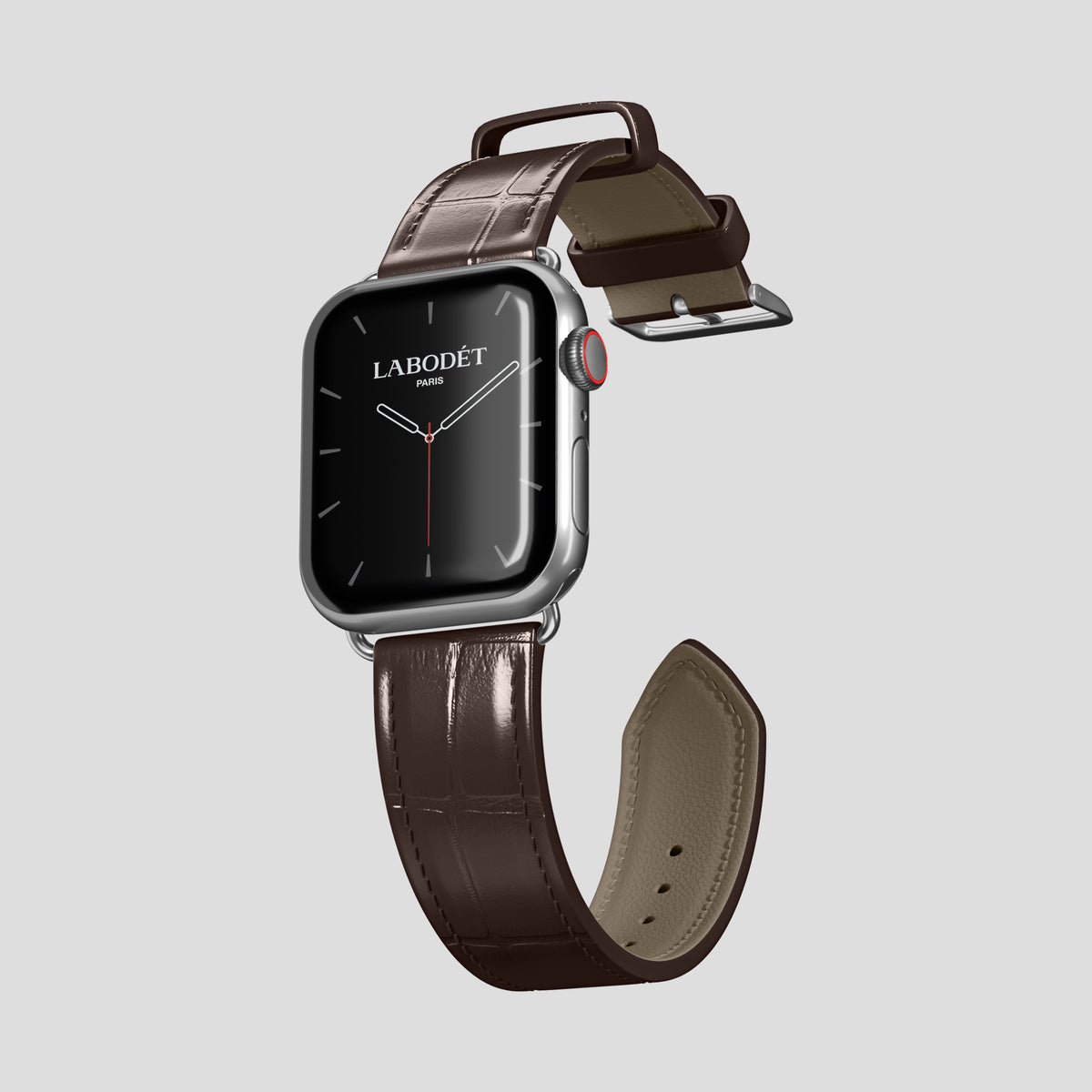 Dark-Brown Classic Strap For Apple Watch 46mm In Alligator with Steel Metal -3 | Dark-Brown-Steel
