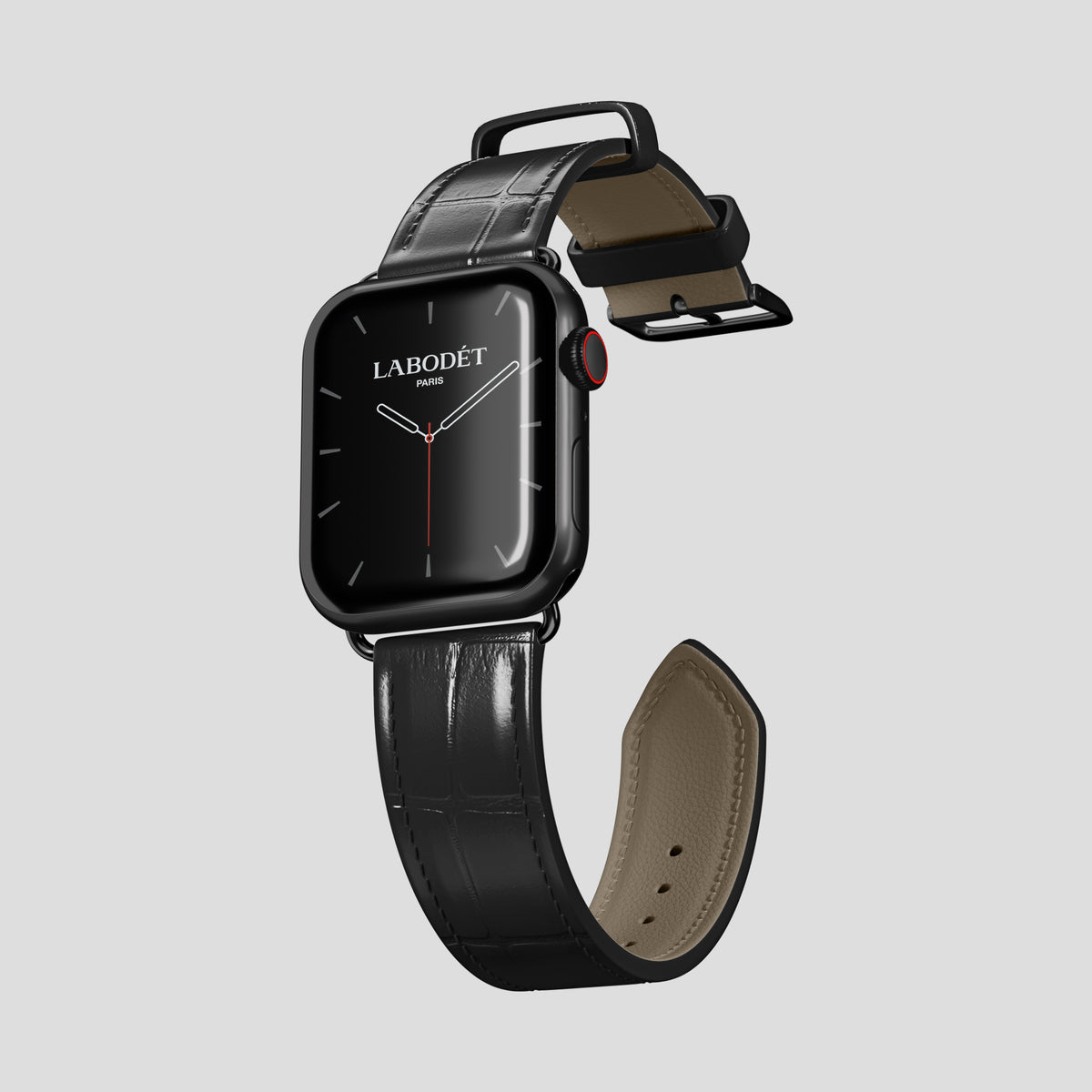 Black Classic Strap For Apple Watch 46mm In Alligator with Black Metal -3 | Black-Black
