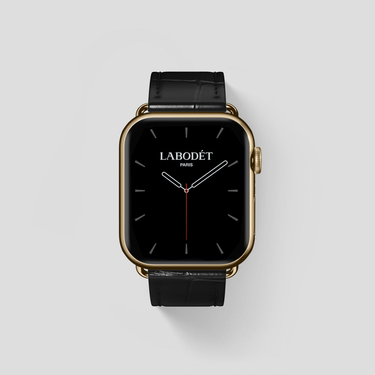 Black Classic Strap For Apple Watch 46mm In Alligator with Gold Metal -1 | Black-Gold