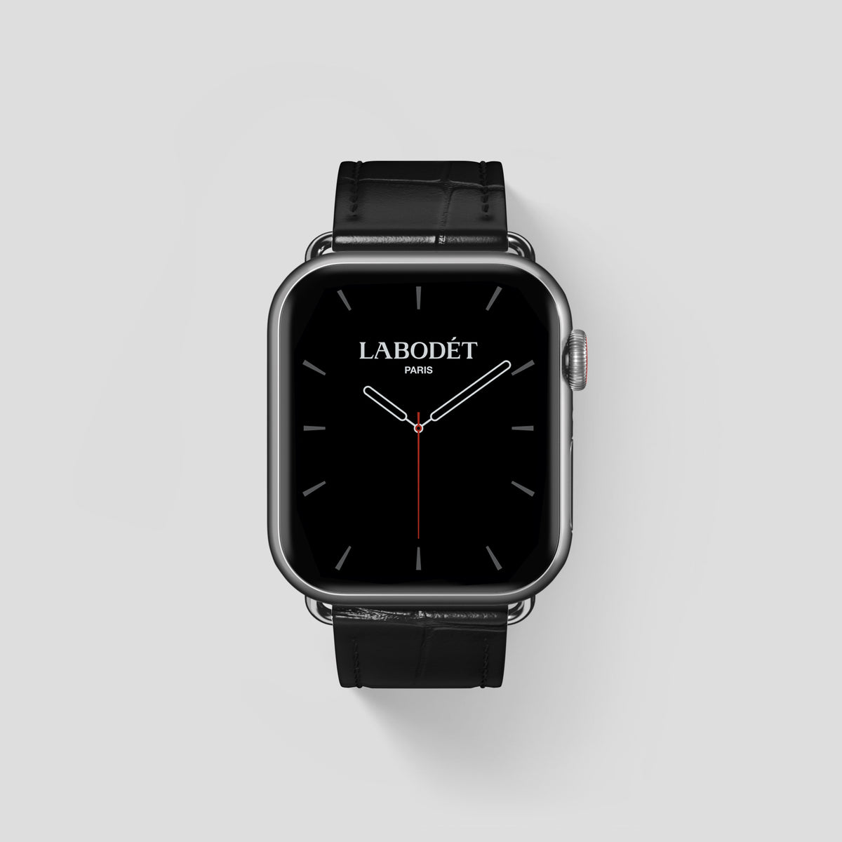 Black Classic Strap For Apple Watch 46mm In Alligator with Steel Metal -1 | Black-Steel