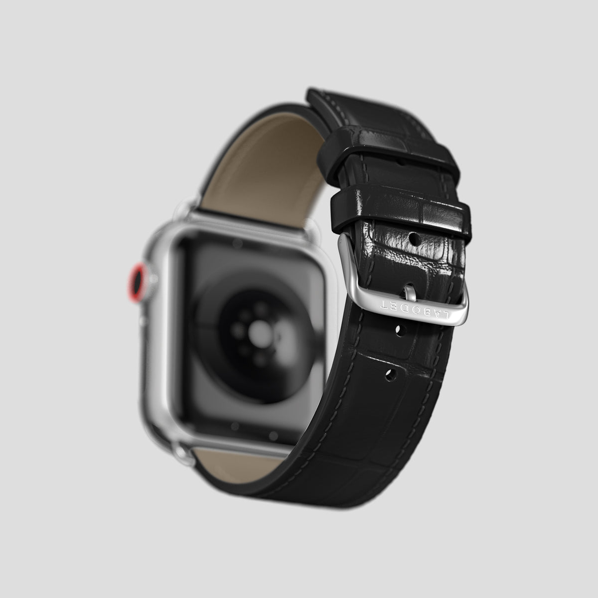 Black Classic Strap For Apple Watch 46mm In Alligator with Steel Metal -4 | Black-Steel
