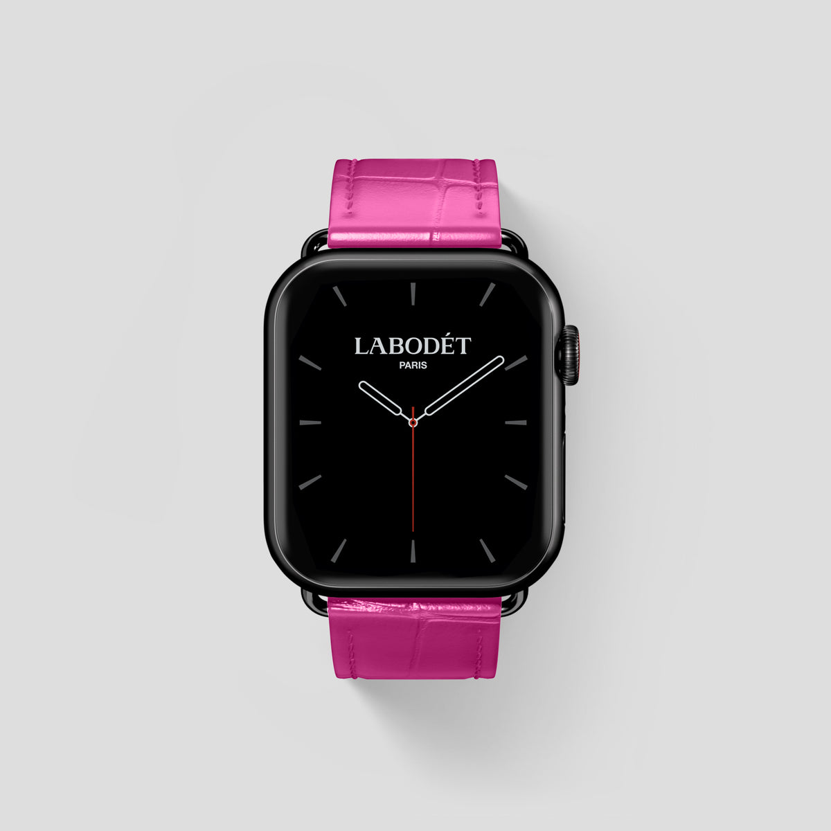 Fuchsia Classic Strap For Apple Watch 46mm In Alligator with Black Metal -1 | Fuchsia-Black