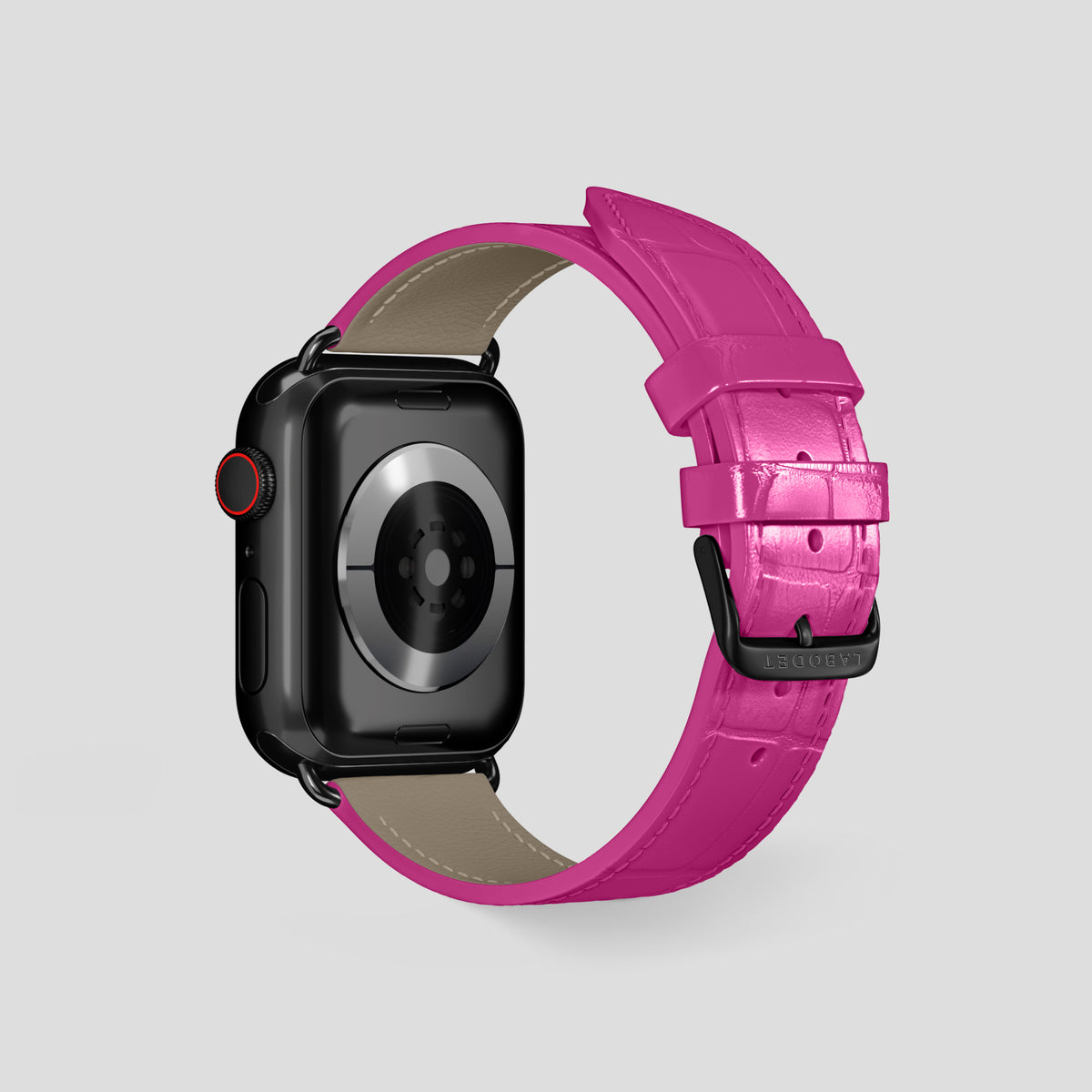 Fuchsia Classic Strap For Apple Watch 46mm In Alligator with Black Metal -2 | Fuchsia-Black