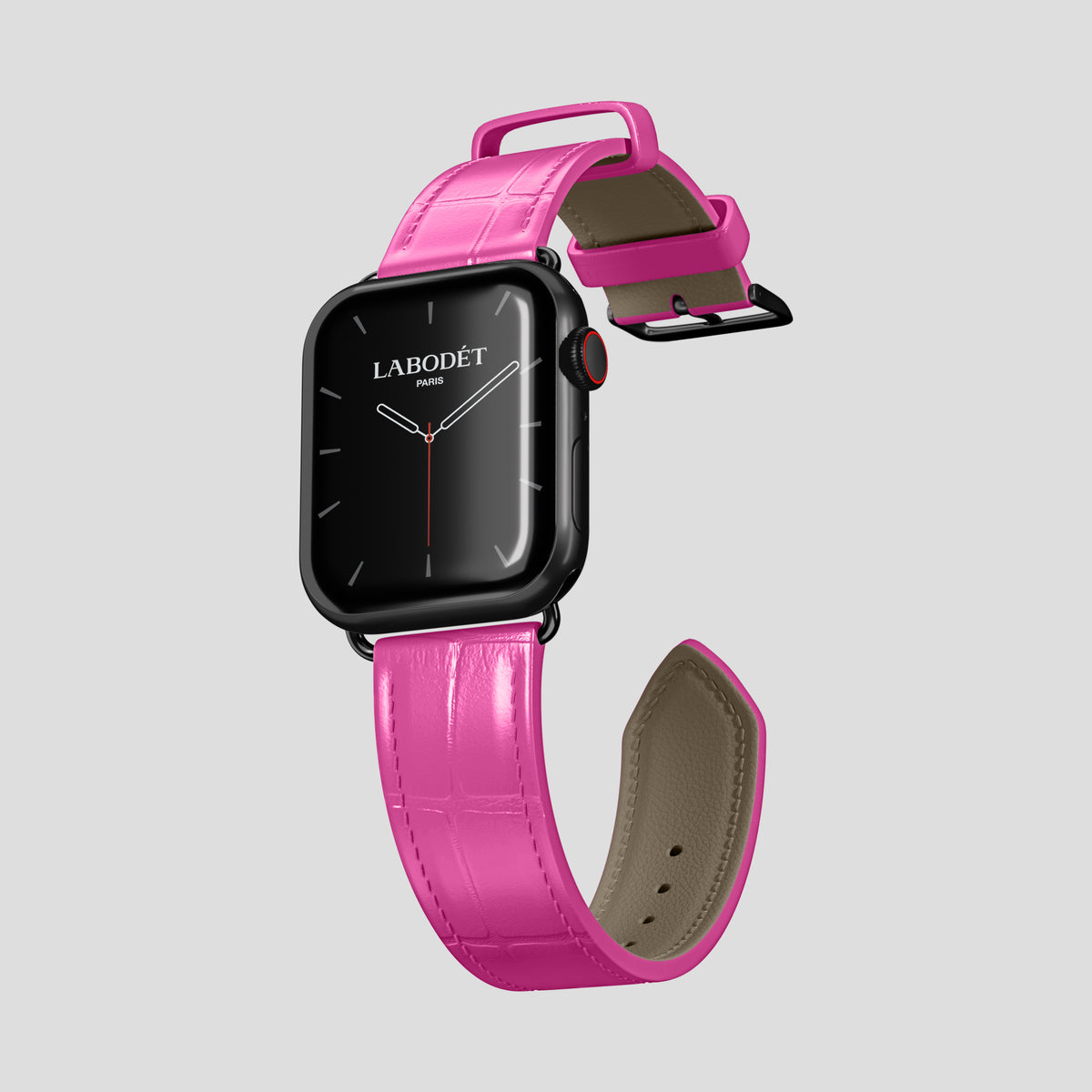 Fuchsia Classic Strap For Apple Watch 46mm In Alligator with Black Metal -3 | Fuchsia-Black
