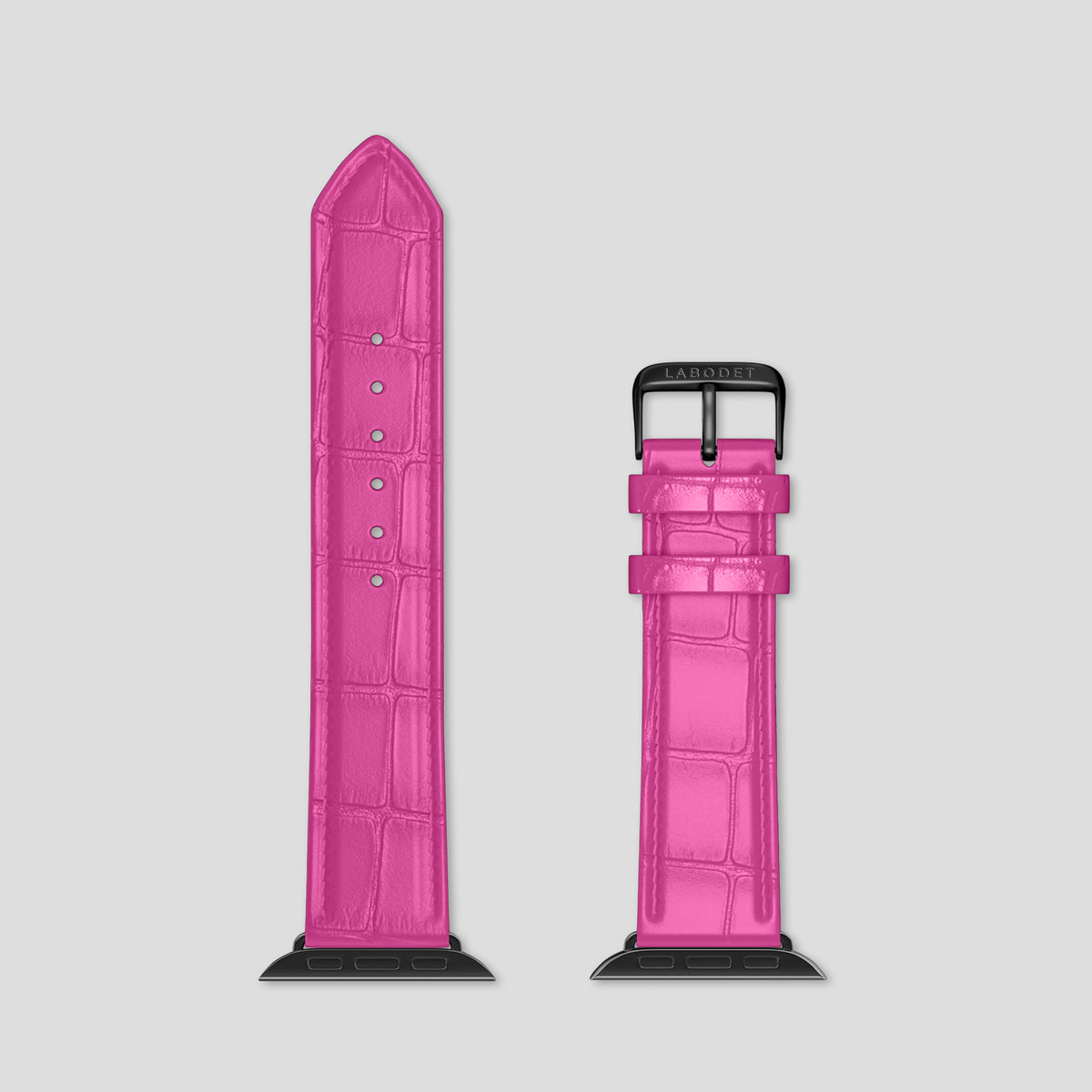 Fuchsia Classic Strap For Apple Watch 46mm In Alligator with Black Metal -5 | Fuchsia-Black