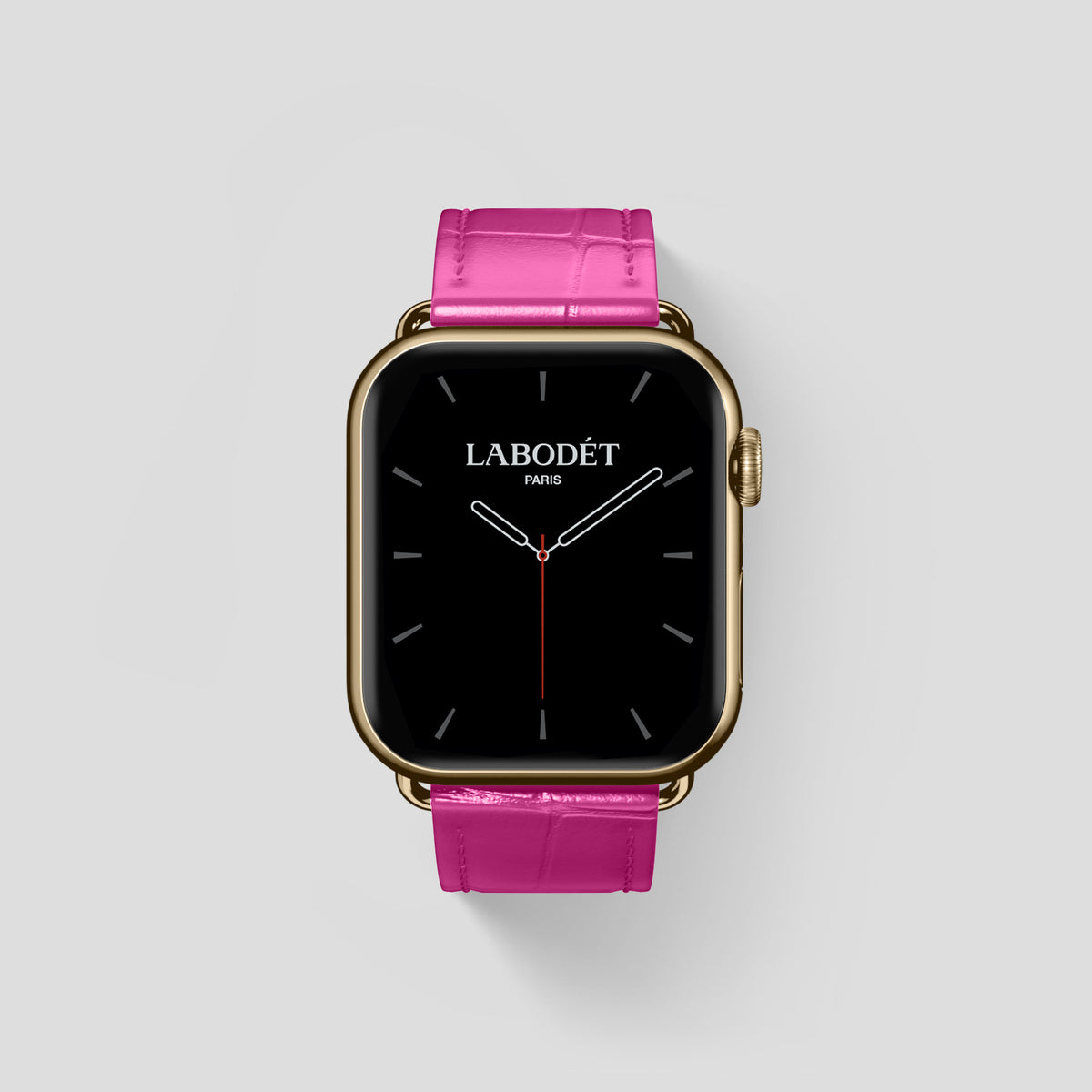 Fuchsia Classic Strap For Apple Watch 46mm In Alligator with Gold Metal -1 | Fuchsia-Gold