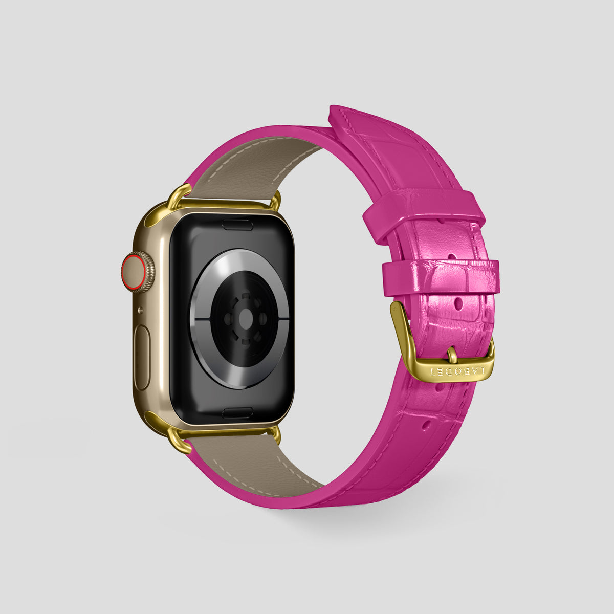 Fuchsia Classic Strap For Apple Watch 46mm In Alligator with Gold Metal -2 | Fuchsia-Gold