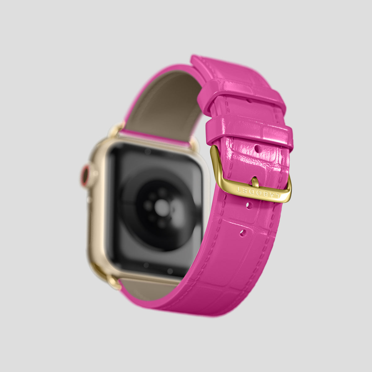 Fuchsia Classic Strap For Apple Watch 46mm In Alligator with Gold Metal -4 | Fuchsia-Gold
