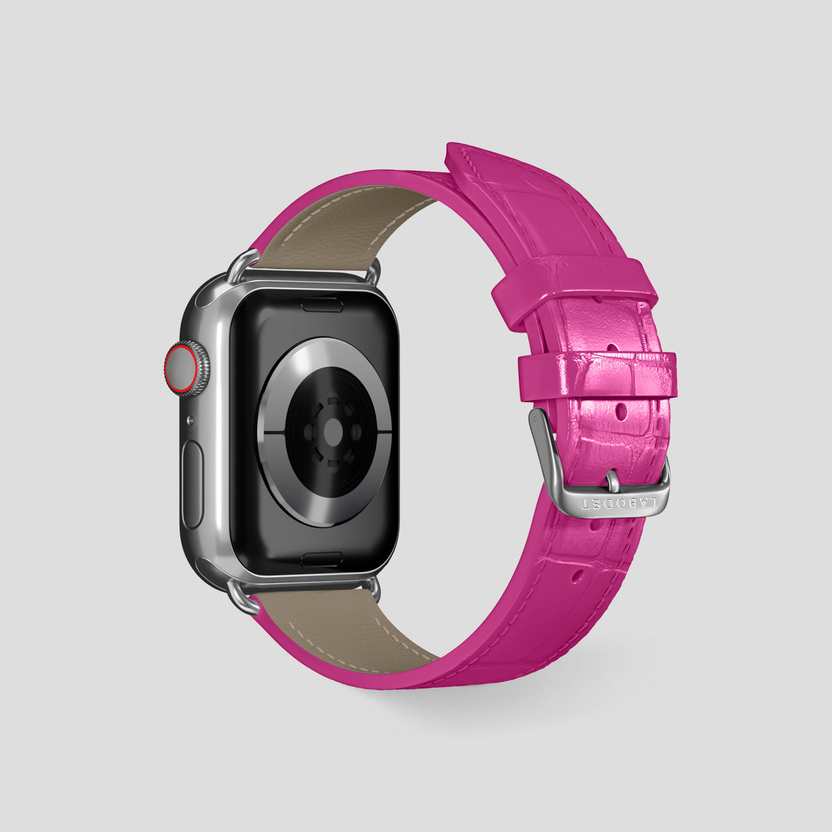 Fuchsia Classic Strap For Apple Watch 46mm In Alligator with Steel Metal -2 | Fuchsia-Steel