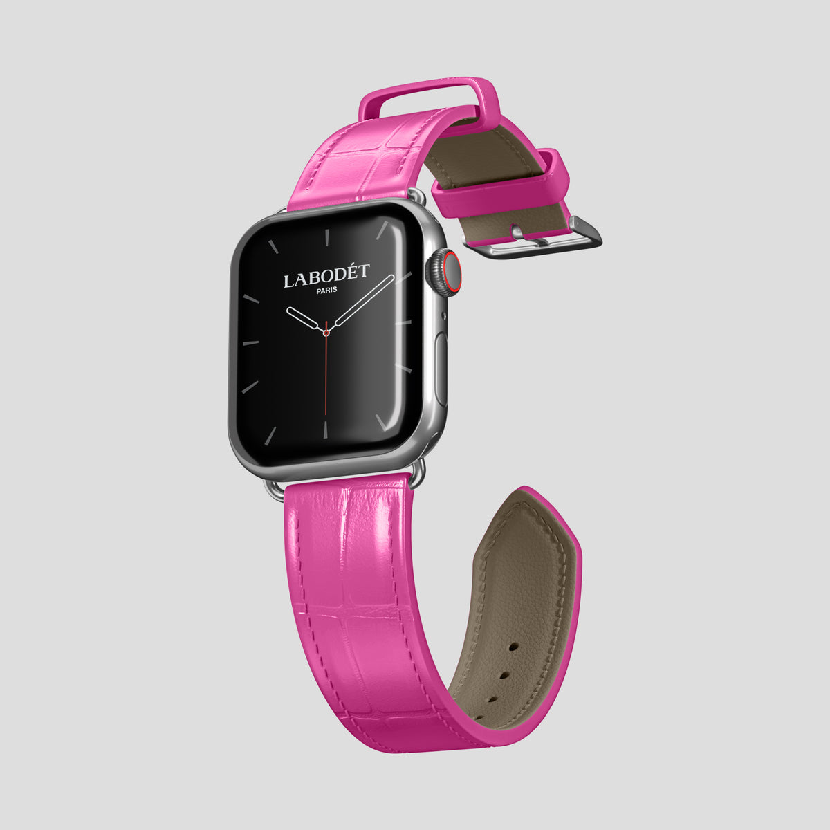 Fuchsia Classic Strap For Apple Watch 46mm In Alligator with Steel Metal -3 | Fuchsia-Steel