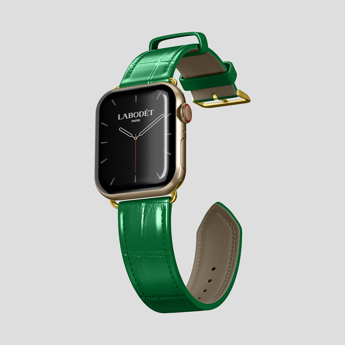 Forest-Green Classic Strap For Apple Watch 46mm In Alligator with Gold Metal -3 | Forest-Green-Gold