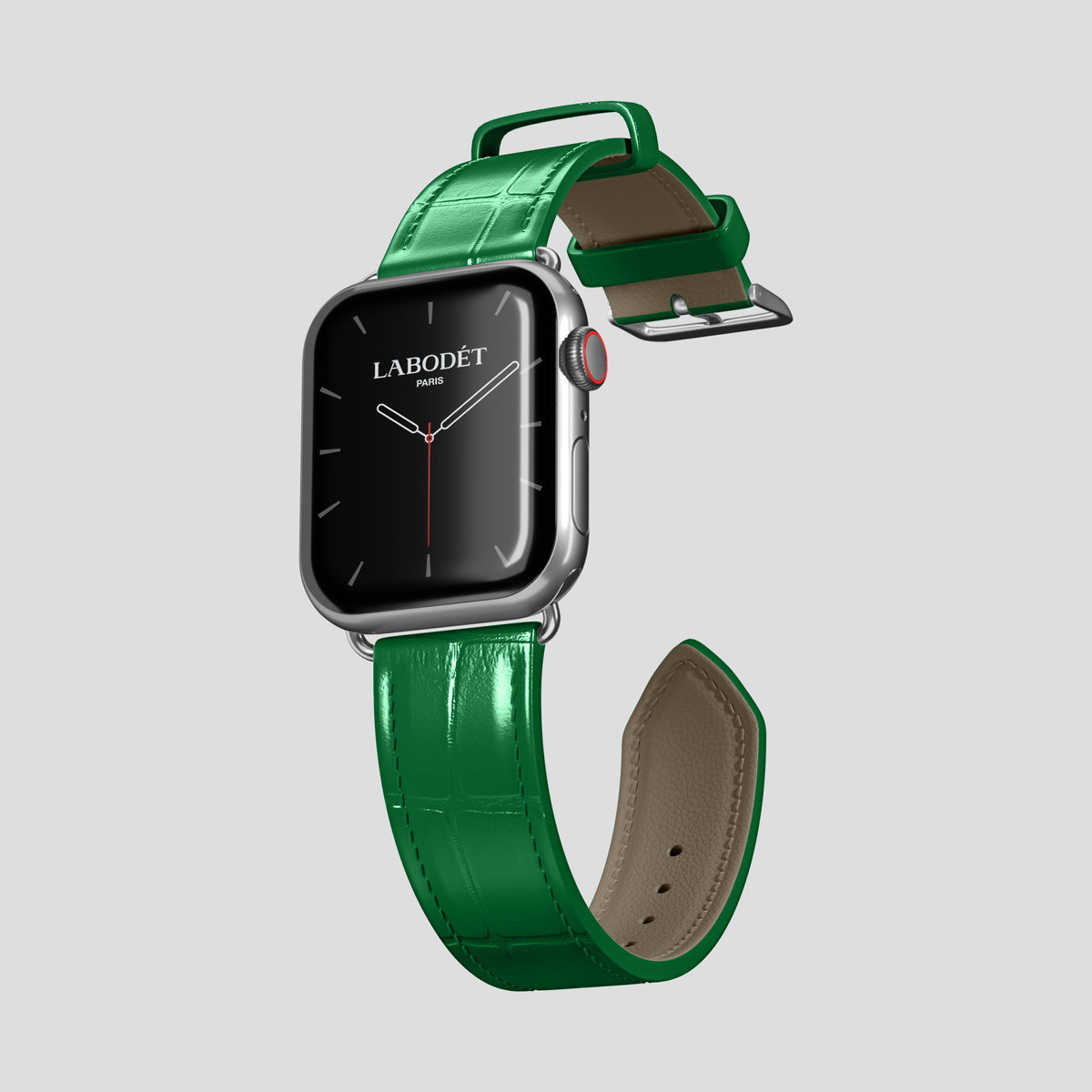 Forest-Green Classic Strap For Apple Watch 46mm In Alligator with Steel Metal -3 | Forest-Green-Steel