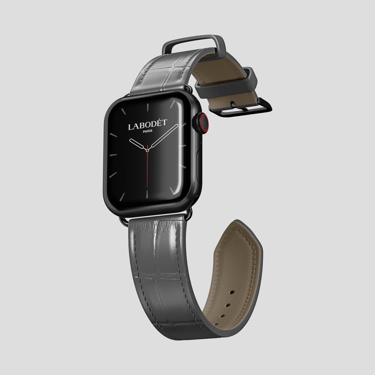 Grey Classic Strap For Apple Watch 46mm In Alligator with Black Metal -3 | Grey-Black
