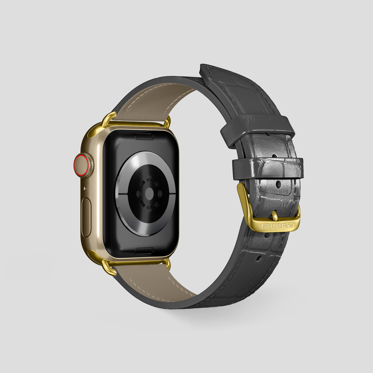 Grey Classic Strap For Apple Watch 46mm In Alligator with Gold Metal -2 | Grey-Gold