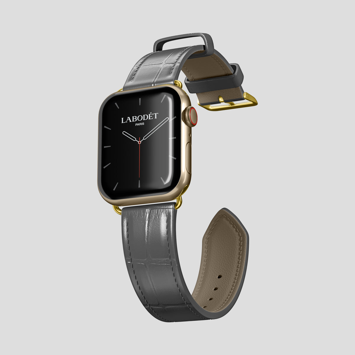 Grey Classic Strap For Apple Watch 46mm In Alligator with Gold Metal -3 | Grey-Gold